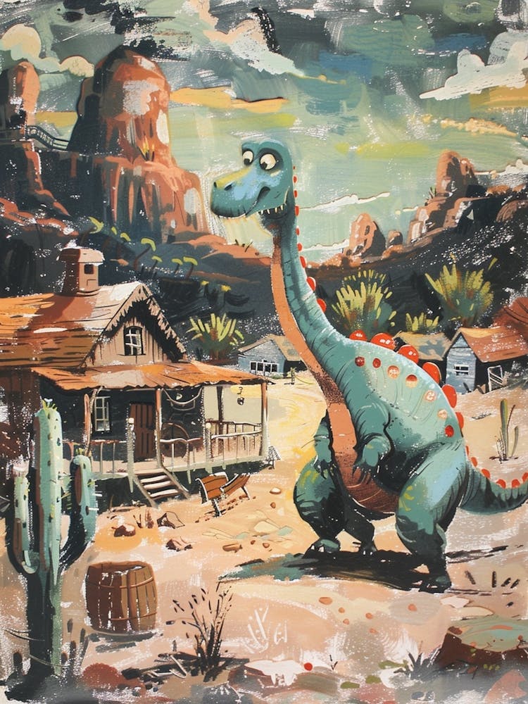 Dinosaur In A Western Town Lllustration 2