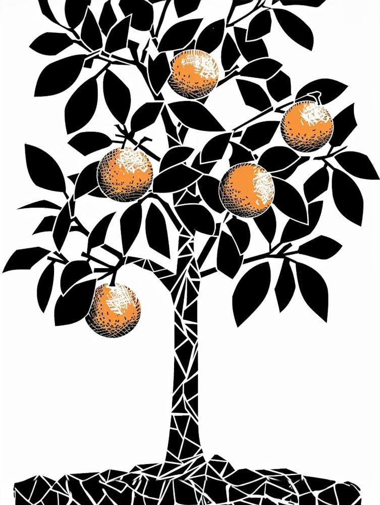 Orange Tree Simple Geometric Nature Stencil 2