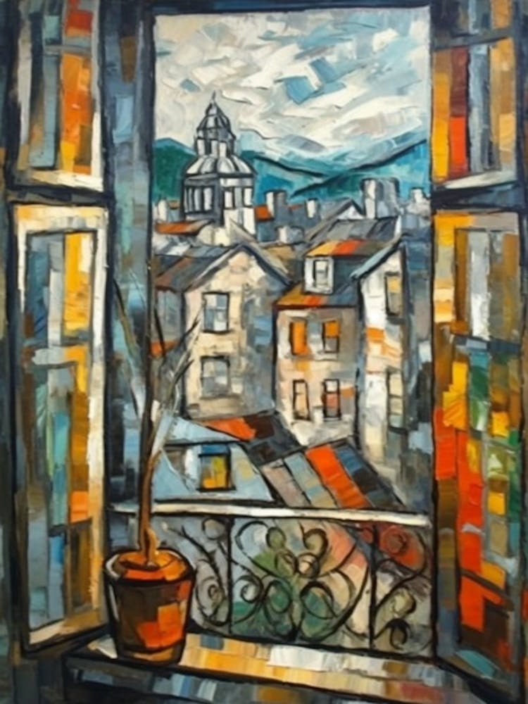 Window View Of Edinburgh Scotland In The Style Of Cubism 3