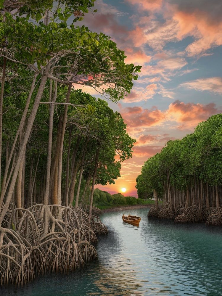 Mangrove Forest At Sunset