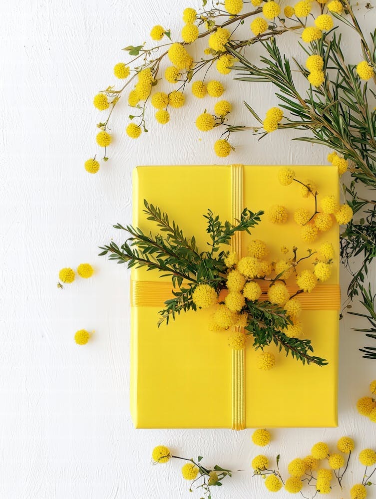 Yellow Gift Box With Yellow Flowers 1