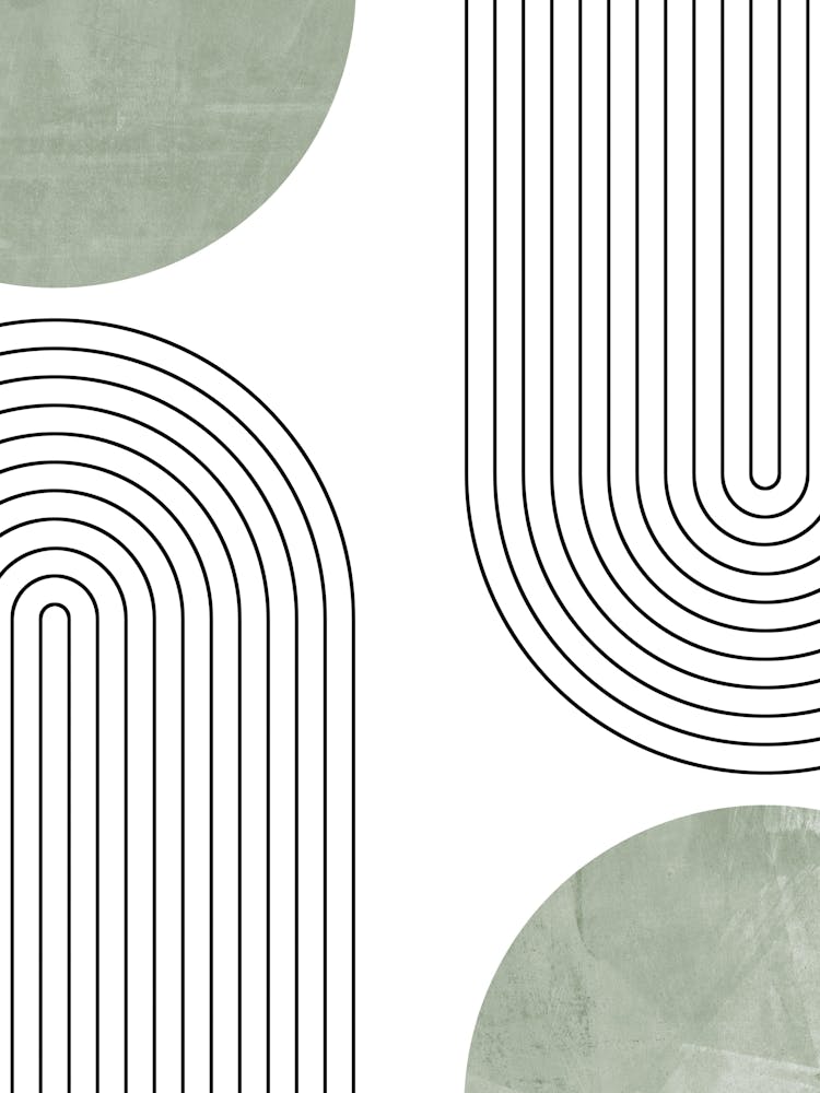 Mid-Century Modern Linienkunst in Salbei und Schwarz 1