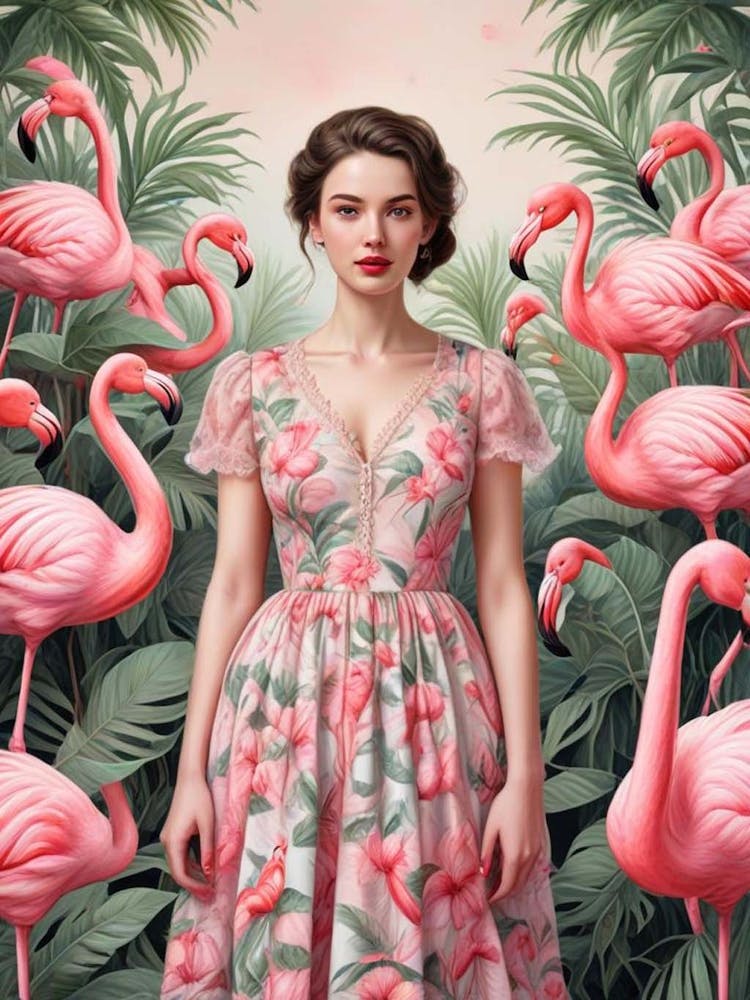 Vintage Style Flamingo Artwork (3)