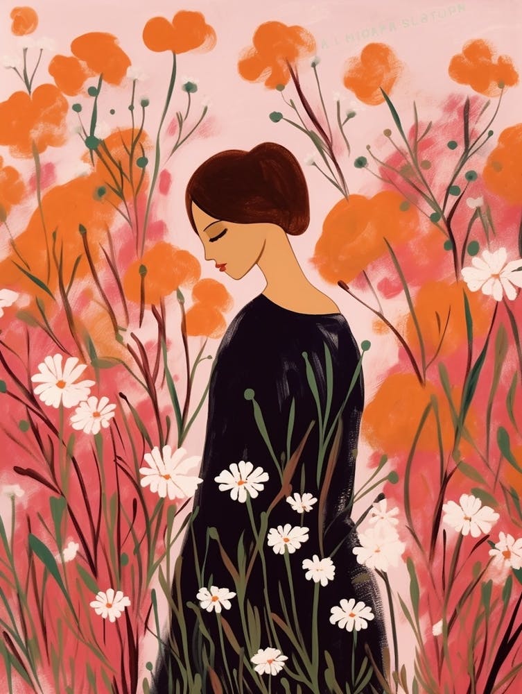 Woman With Autumnal Flowers Gypsophila Babys Breath
