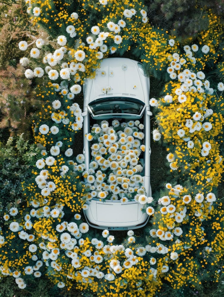 Car Surrounded By Flowers 1