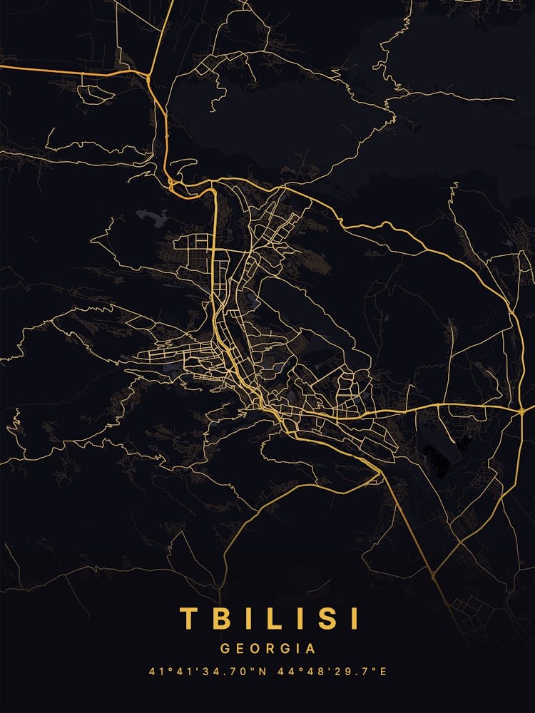 Tbilisi Georgia Black And Gold Map