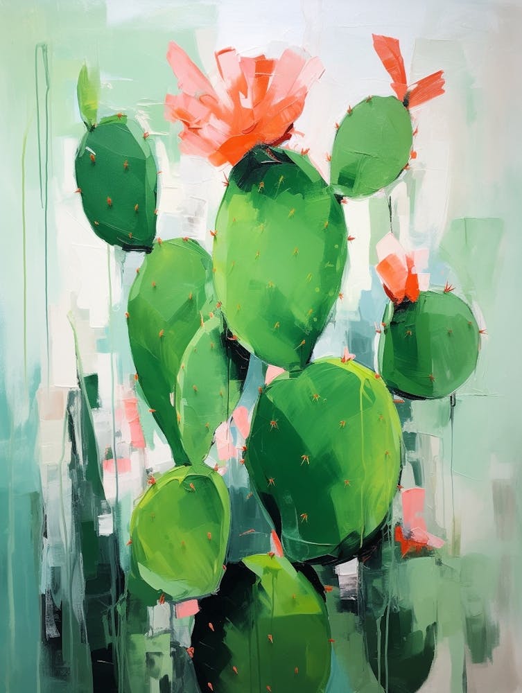 Green Abstract Cactus Painting 3