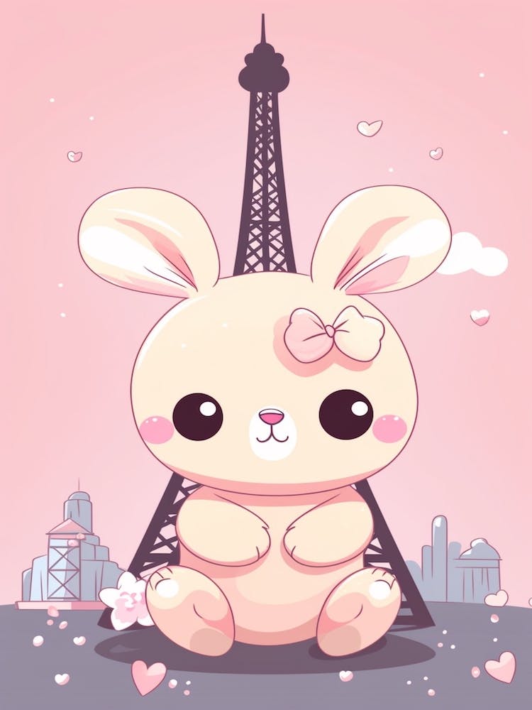 Eiffel Tower Paris France Kawaii Illustration 2