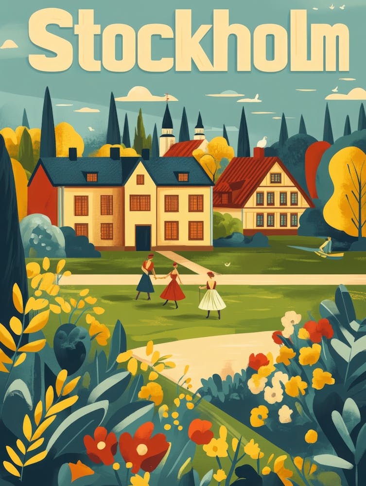 Aihrgdesign Affiche de voyage inspirée des années 1970 pour Stockholm 2