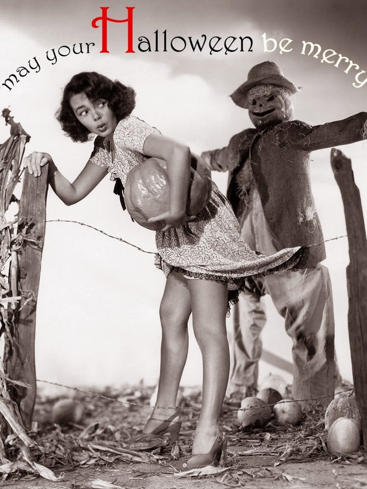 Funny Halloween Poster With Pin Uo Girl And A Jack O Lantern