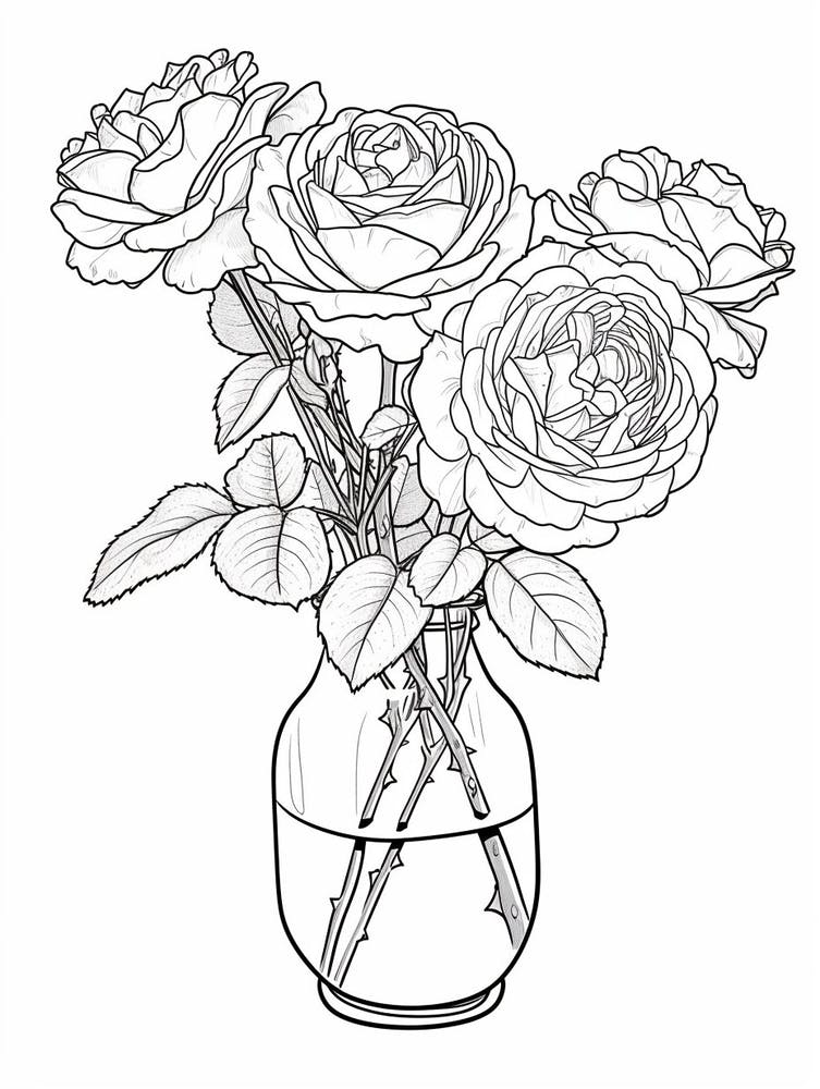 Rose In A Vase Line Drawing 5