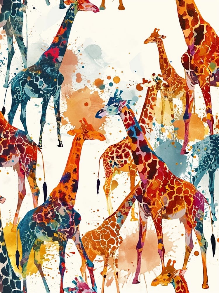 Giraffe Watercolour Colourful Pattern 1