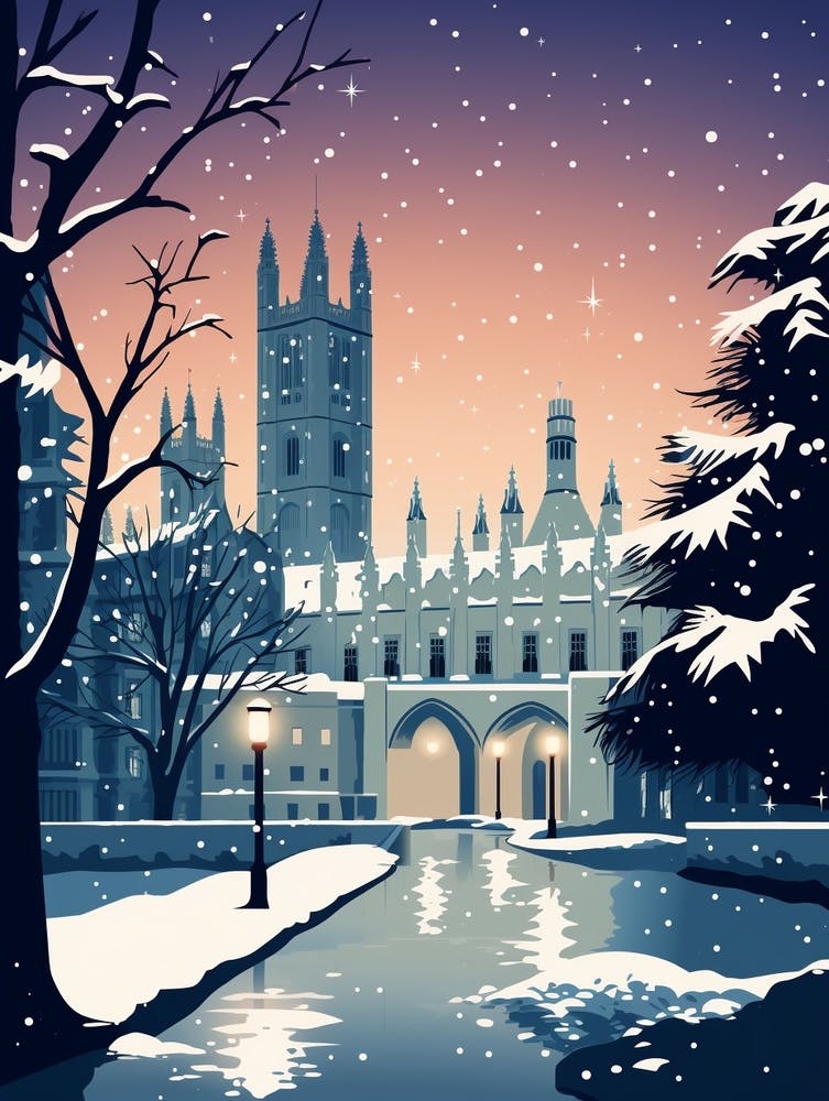 Winter Travel Night Illustration Cambridge United Kingdom 4