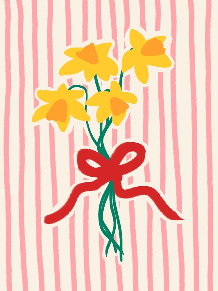 Daffodils in Bow Pink Stripes