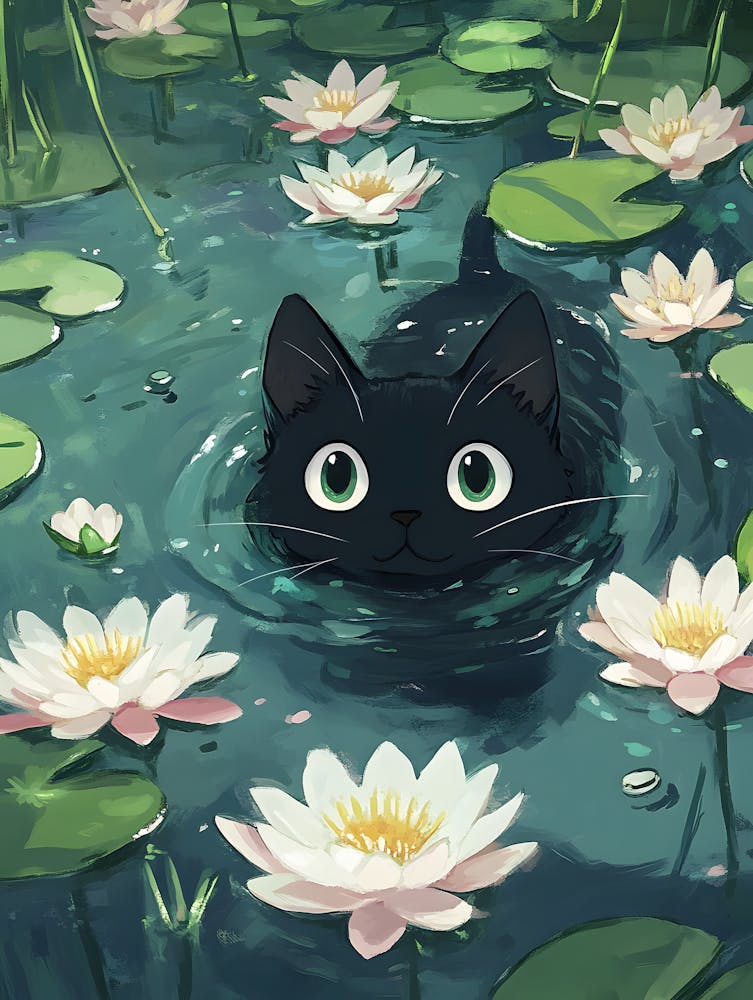 Black Cat In Water 2