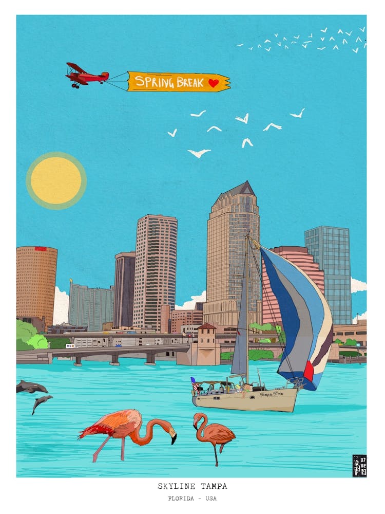 Tampa Bay - Tampa Skyline Illustration - Florida Travel Art Poster - Tampa Wall Decor, Tampa FL Print