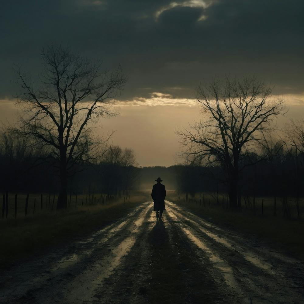Silhouette Of A Man On A Dirt Road