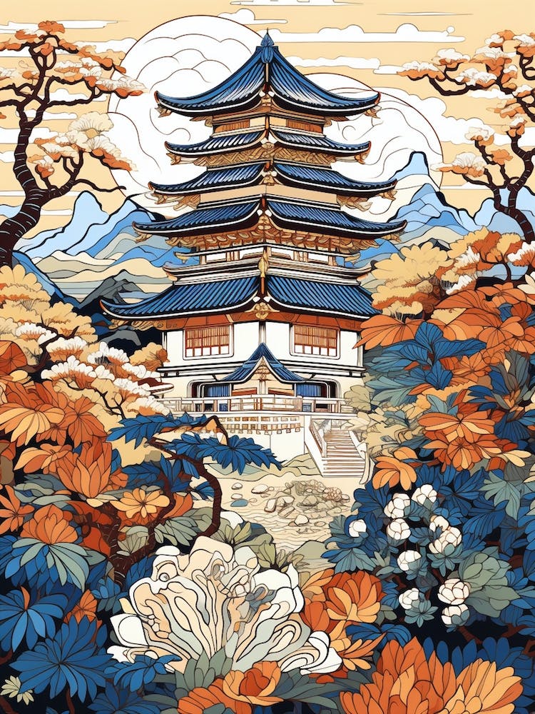 Ginkaku Ji Temple Japan Modern Illustration 3