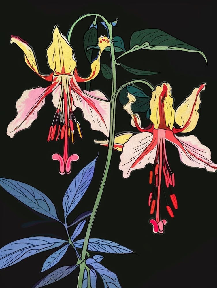 Neon Flowers On Black Bleeding Heart Dicentra 2