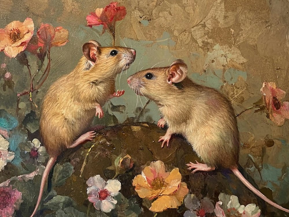 Floral Animal Illustration Rat 2