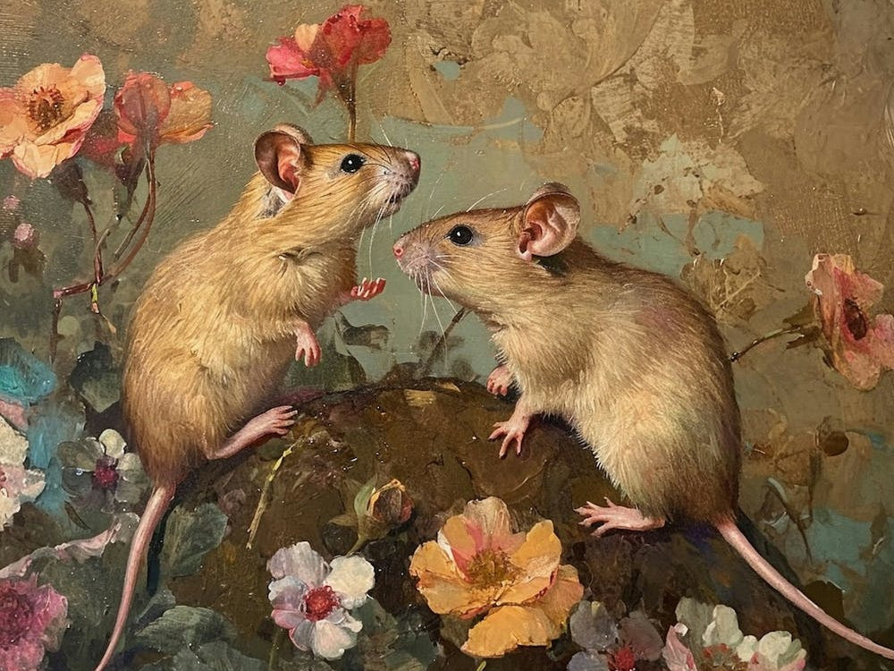 Floral Animal Illustration Rat 2