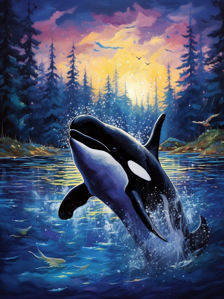 Orca Whale Moonlight Painting