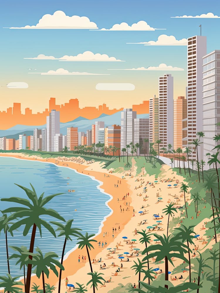 Copacabana Beach, Brazil, Graphic Illustration 1