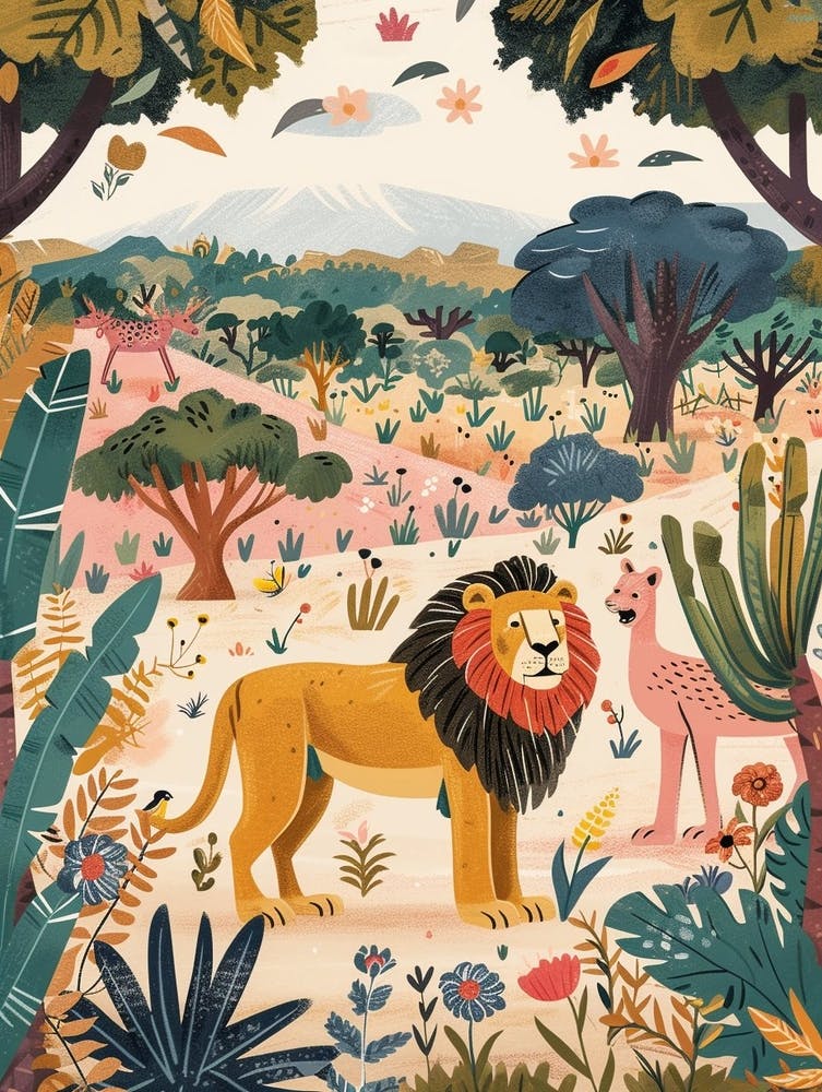 Berberlöwe Interaktions-Illustration 2
