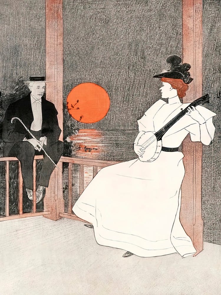 Vintage Woman Playing Banjo Illustration, Edward Penfield