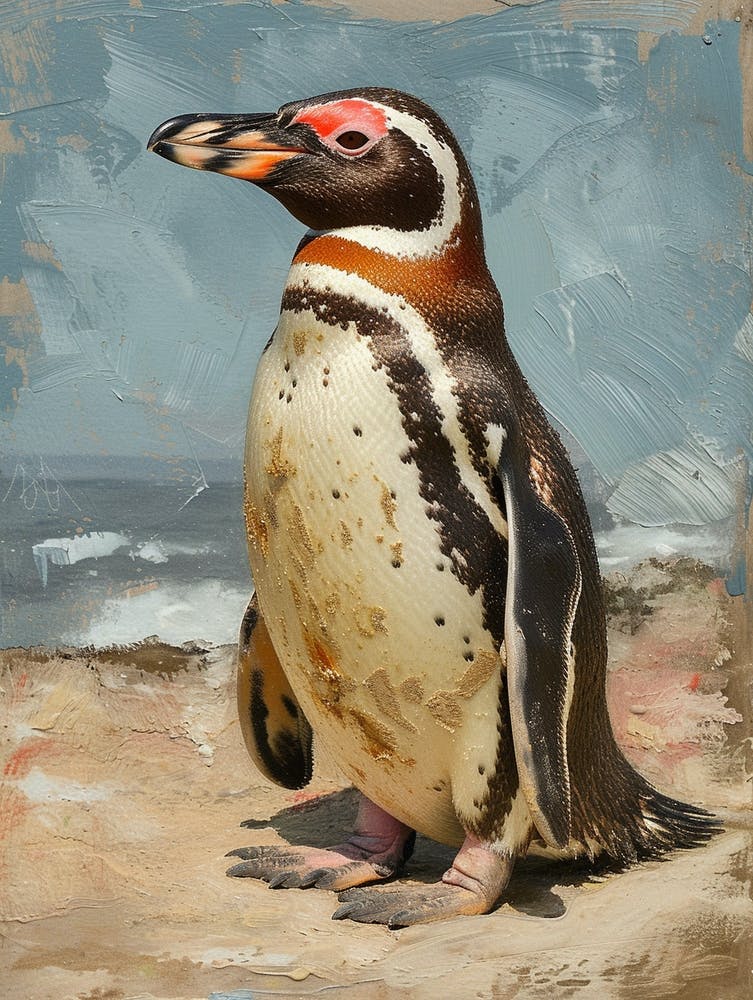 Galapagos Penguin Bleaker Island Colour Block Painting 2