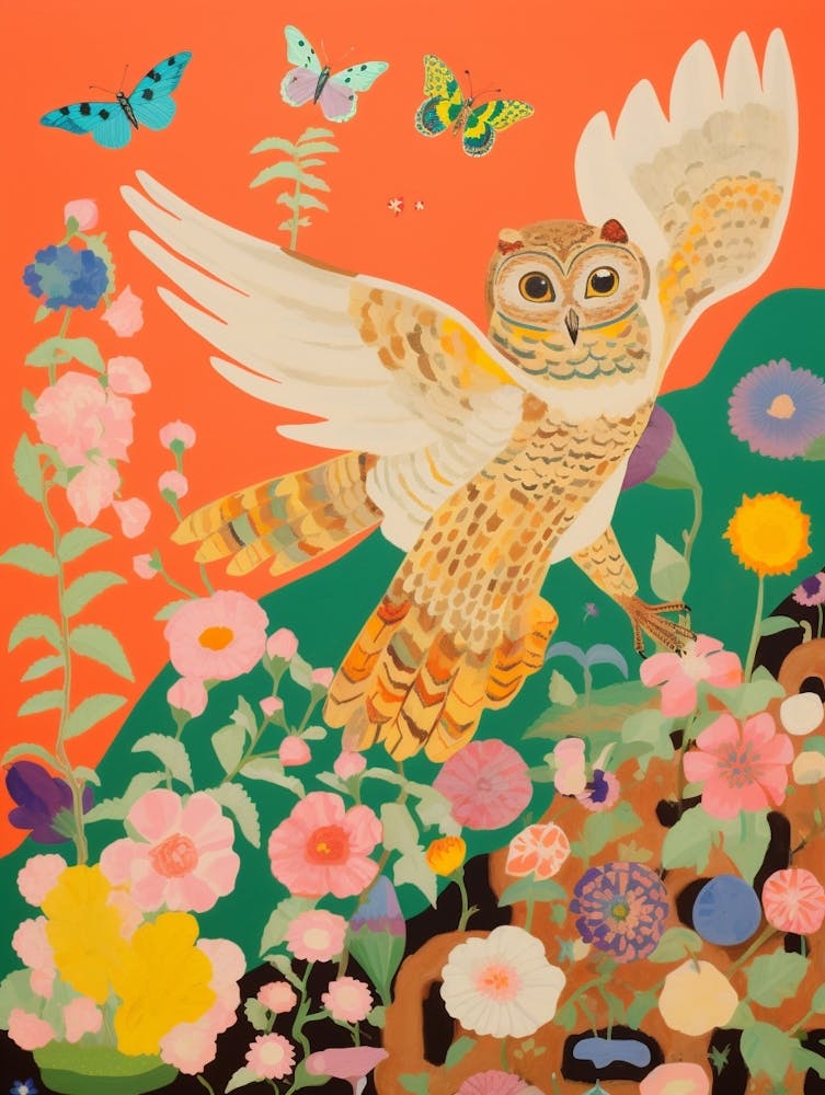 Maximalist Bird Painting Eastern Screech Owl 1