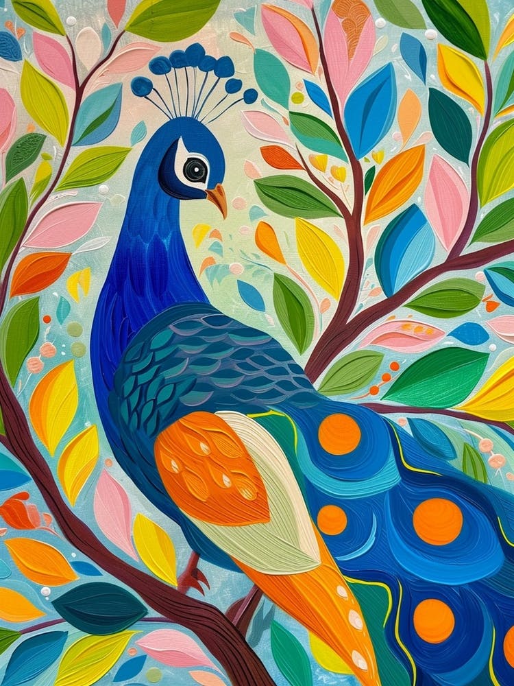 Peacock On The Tree Branches With Leaves Painting 1