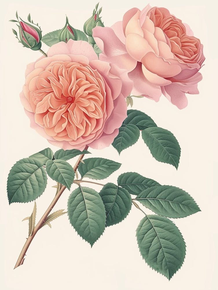 English Roses Painting Rose With Leaves 2