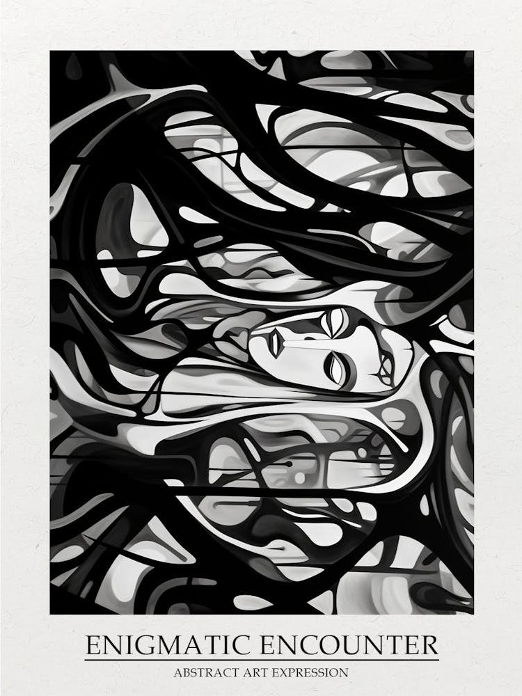 Enigmatic Encounter Abstract Black And White 12 Poster