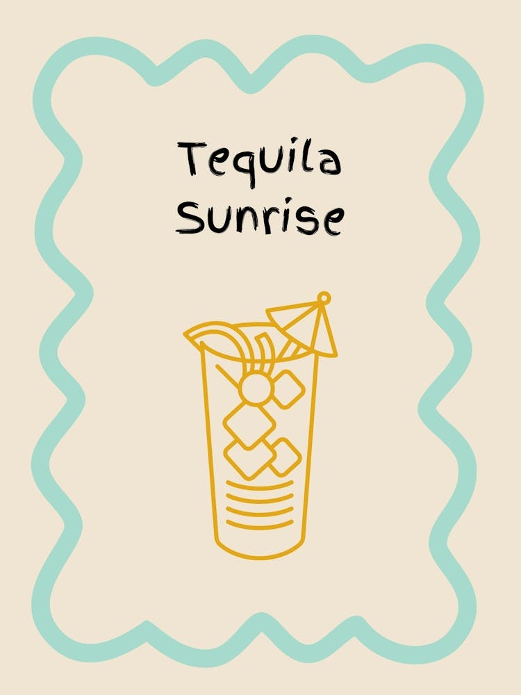 Tequila Sunrise Doodle Poster Teal & Orange