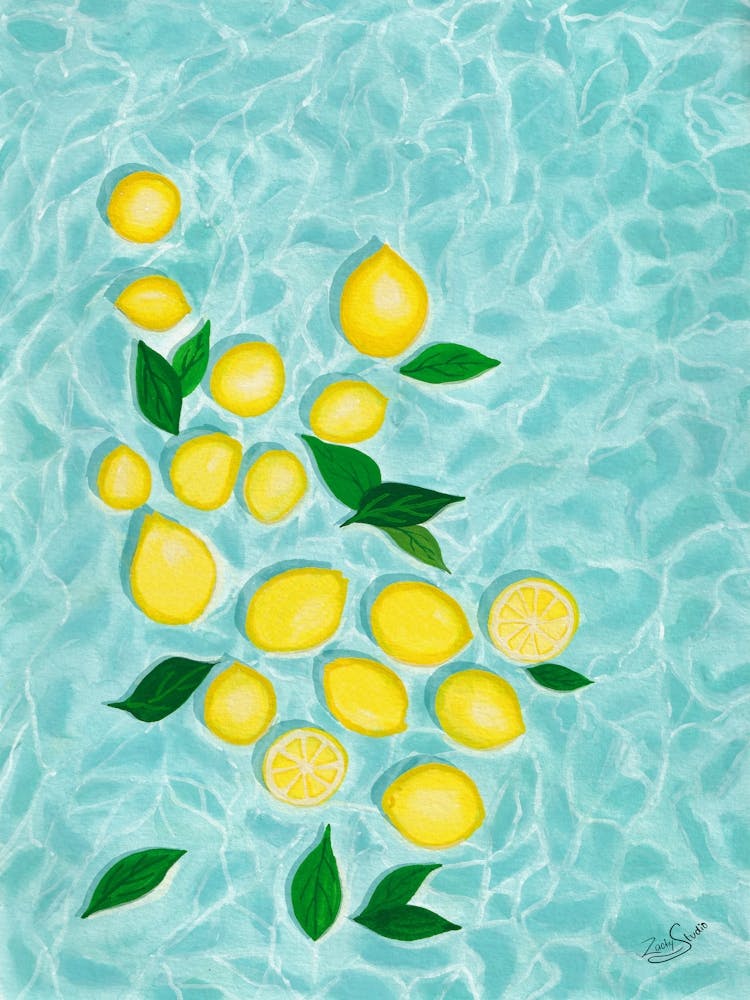 Lemons Floating On Water Poster, Lemons