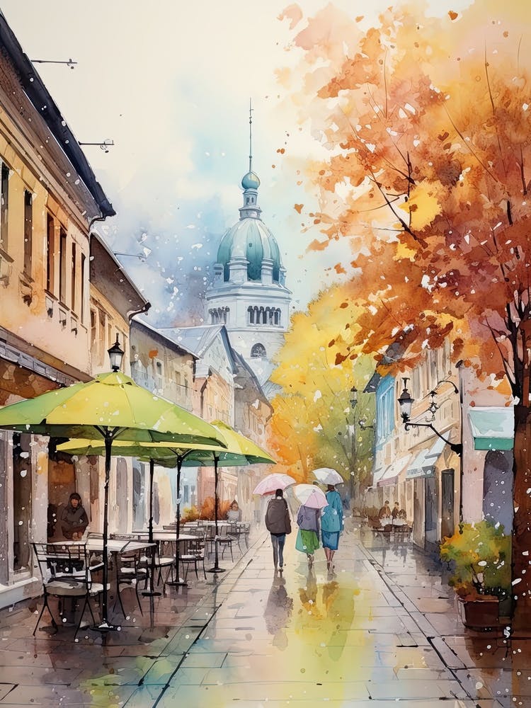 Ljubljana Slovenia In Autumn Fall, Watercolour 4
