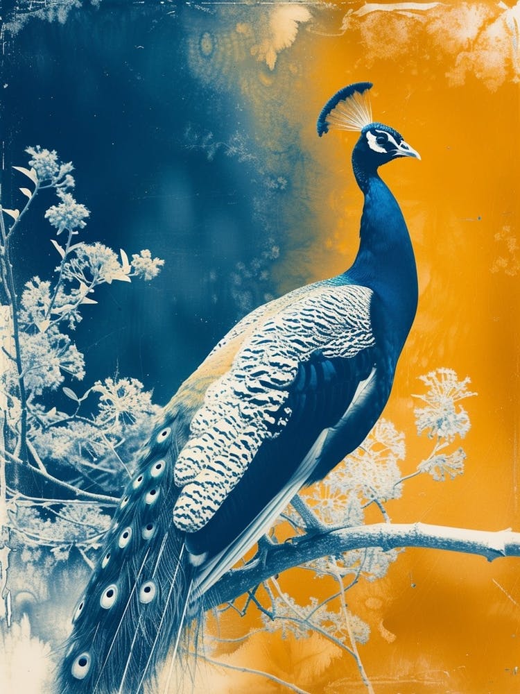 Vintage Photo Of Orange & Blue Peacock  2