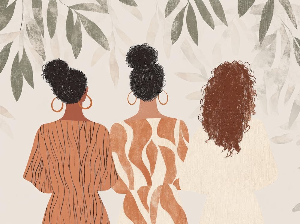 Three Women In Front Of Leaves