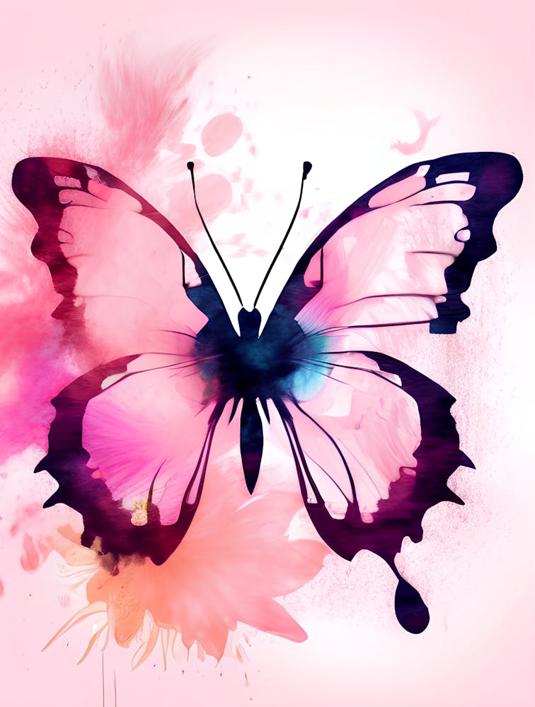 Butterfly In Watercolor On Pink Background