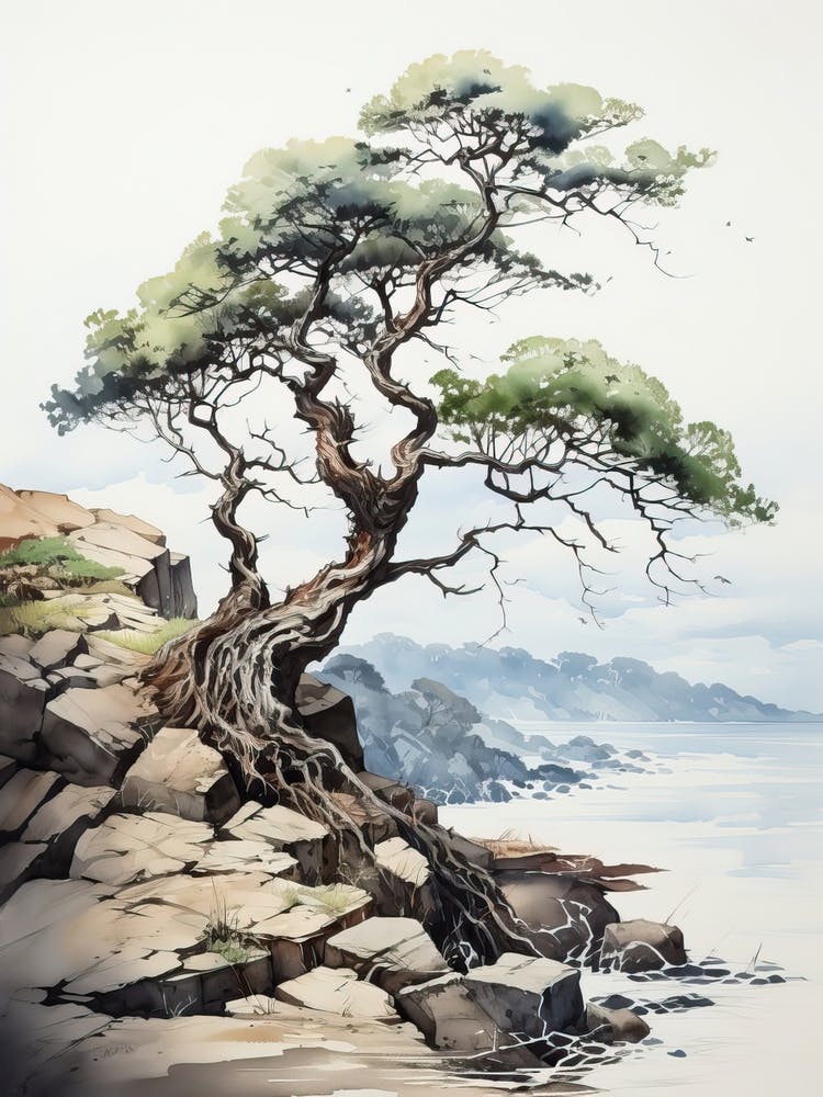 Hachijo Jima In Tokyo, Japanese Brush Painting, Ukiyo E, Minimal 2