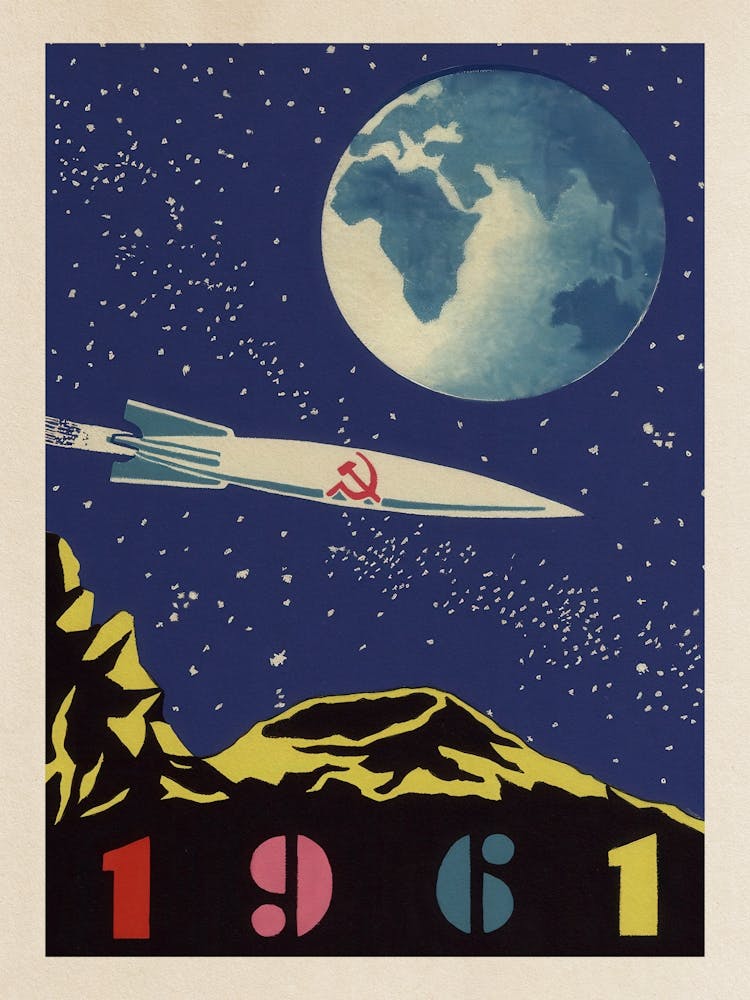 Soviet space, USSR 1961 — Soviet space poster, retro Soviet art, vintage space print, propaganda poster 1