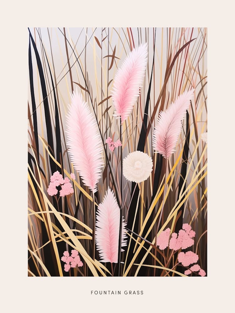 Flower Illustration Fountain Grass 3 Poster