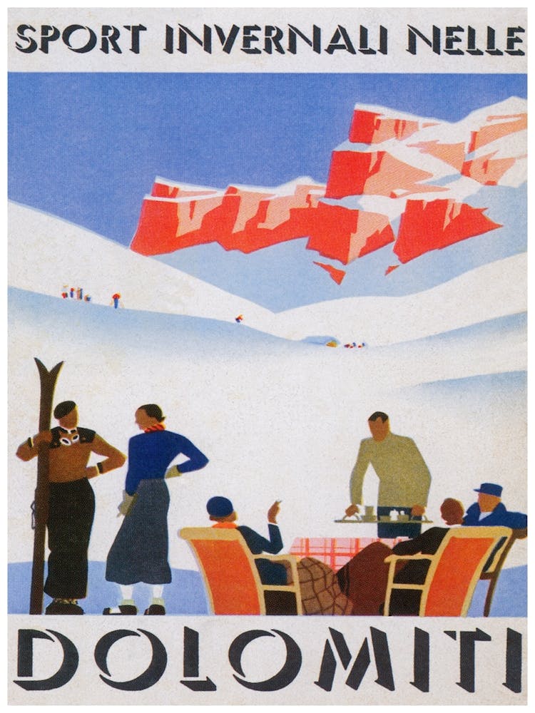 Dolomiti Italy, Vintage Ski Poster, Winter Wall Decor