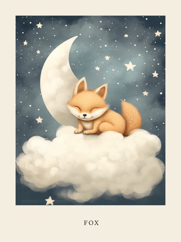 Sleeping Baby Fox 3 Nursery Poster