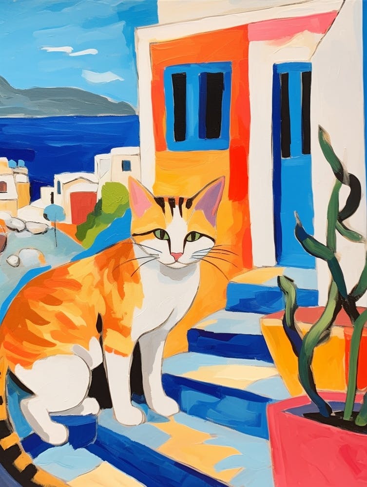 Painting Of A Cat In Greece