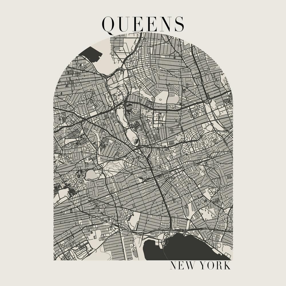 Queens New York Boho Minimalbogen Ganz in Beige Stadtplan