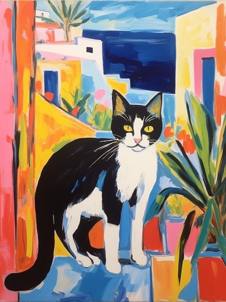 Painting Of A Cat In Santorini Greece 1