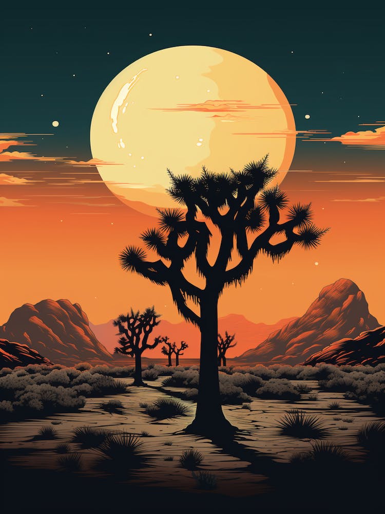 Joshua Tree At Sunset In Gold And Black (2)