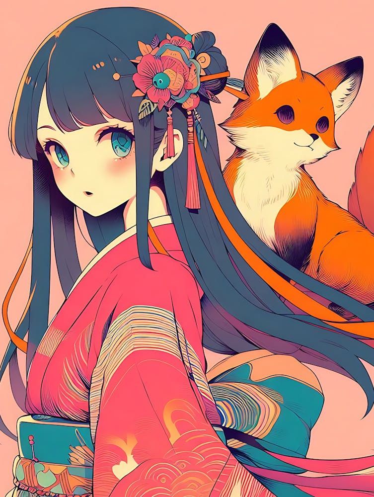 Pretty Anime Girl with Fox